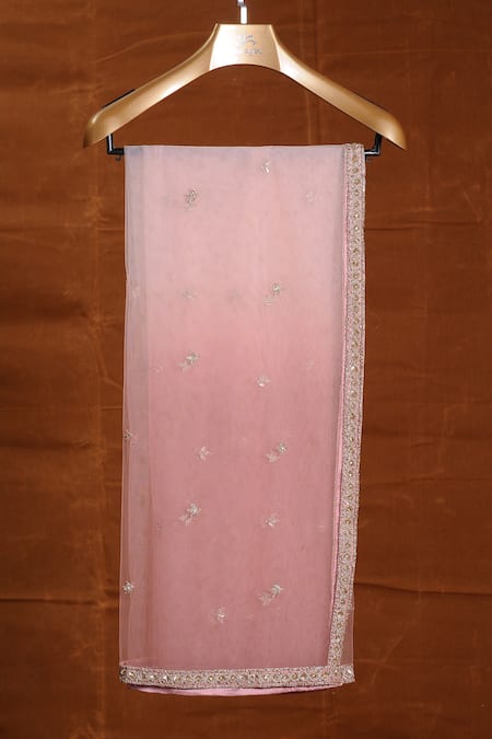 Nitika Gujral_Pink Silk, Net Beads, Sequins Floral Applique Embellished Bridal Lehenga Set _Online_at_Aza_Fashions