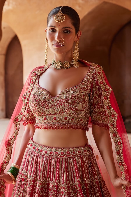 Velvet Red New Designer Bridal Lehenga Blouse, Size: 42 at Rs 1490/piece in  Surat