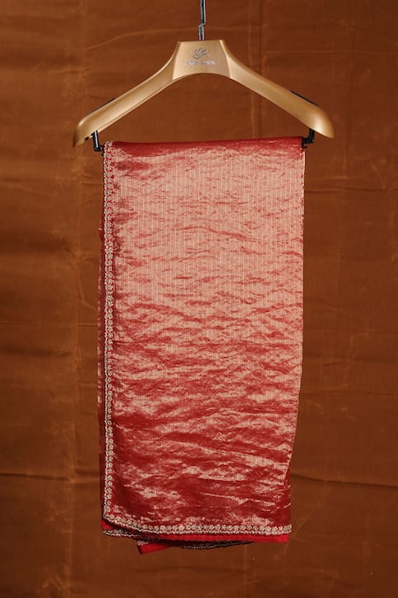 Nitika Gujral_Red Silk, Net Sequins, Beads, Zari Vintage Embroidered Bridal Lehenga Set _Online_at_Aza_Fashions