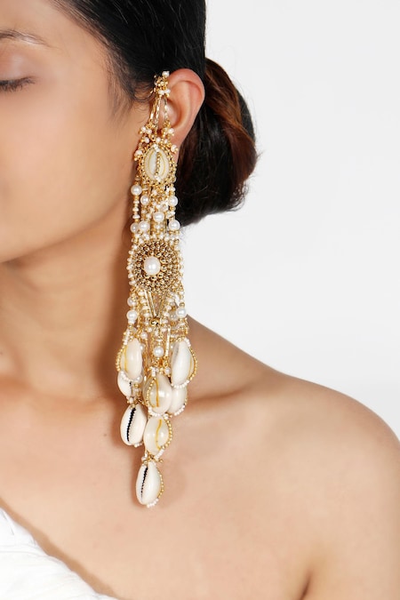 Vaidaan Gold Plated Stones Padmana Dangler Earrings