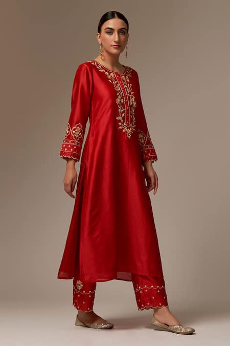 Buy Anantaa By Roohi Red Silk, Chanderi Embroidery, Tassels, Beads Round Hand Work Kurta Pant Set Online at Aza Fashions Buy_Anantaa By Roohi_Red Silk, Chanderi Embroidery, Tassels, Beads Round Hand Work Kurta Pant Set _Online_at_Aza_Fashions
