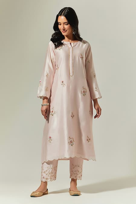 Buy Anantaa By Roohi Pink Silk, Chanderi Embroidery Round Neck Kurta Palazzo Set Online at Aza Fashions Buy_Anantaa By Roohi_Pink Silk, Chanderi Embroidery Round Neck Kurta Palazzo Set _Online_at_Aza_Fashions