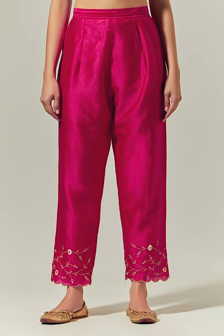 Anantaa By Roohi Fuchsia Silk, Chanderi Embroidery Round Neck Kurta Set Online at Aza Fashions Anantaa By Roohi_Fuchsia Silk, Chanderi Embroidery Round Neck Kurta Set _Online_at_Aza_Fashions