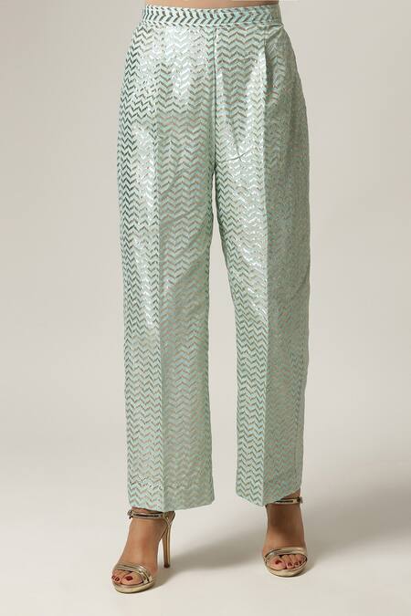 Shop_Anantaa By Roohi_Blue Silk, Chanderi Embroidery Round Neck Kurta Pant Set _Online_at_Aza_Fashions