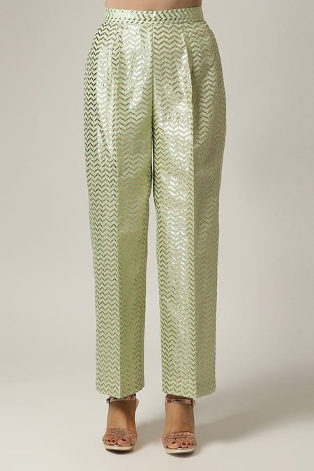 Shop_Anantaa By Roohi_Green Silk, Chanderi Embroidery Round Neck Full Sleeve Kurta Pant Set _Online_at_Aza_Fashions