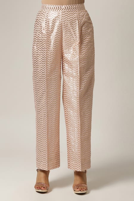 Shop_Anantaa By Roohi_Pink Silk, Chanderi Embroidery Round Neck Floral Kurta Pant Set _Online_at_Aza_Fashions