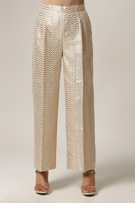 Shop_Anantaa By Roohi_Off White Silk, Chanderi Embroidery Round Neck Kurta Pant Set _Online_at_Aza_Fashions