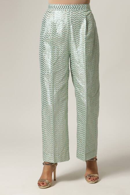 Shop_Anantaa By Roohi_Blue Silk, Chanderi Beads, Embroidery Round Neck Yoke Kurta Pant Set _Online_at_Aza_Fashions