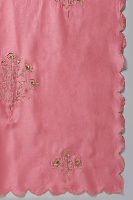 Anantaa By Roohi_Green Silk, Chanderi Embroidery Split V-neck Kurta Pant Set _at_Aza_Fashions