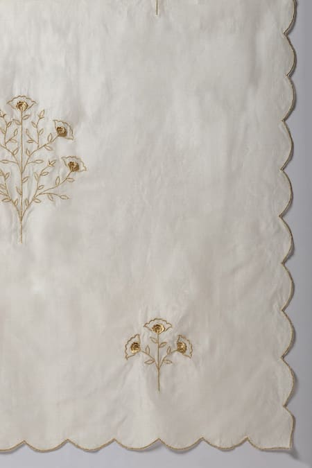 Anantaa By Roohi_Blue Silk, Chanderi Embroidery Split V-neck Notched Kurta Palazzo Set _at_Aza_Fashions