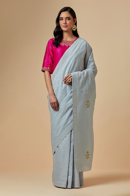 Grey georgette saree with blouse 2309