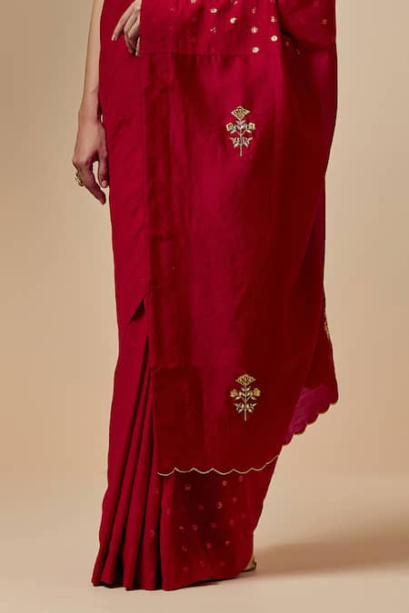 Anantaa By Roohi Red Silk, Chanderi, Cotton Polka Dot Pattern Saree With Contrast Blouse Online at Aza Fashions Anantaa By Roohi_Red Silk, Chanderi, Cotton Polka Dot Pattern Saree With Contrast Blouse_Online_at_Aza_Fashions