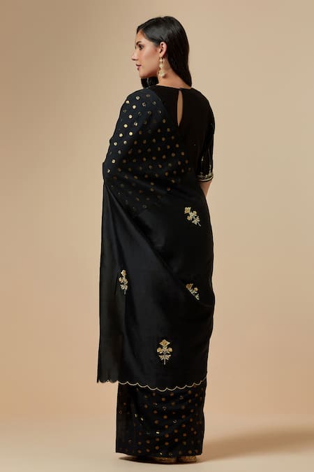 Shop Anantaa By Roohi Black Cotton, Silk, Chanderi Metallic Polka Dot Pattern Saree With Blouse at Aza Fashions Shop_Anantaa By Roohi_Black Cotton, Silk, Chanderi Metallic Polka Dot Pattern Saree With Blouse_at_Aza_Fashions