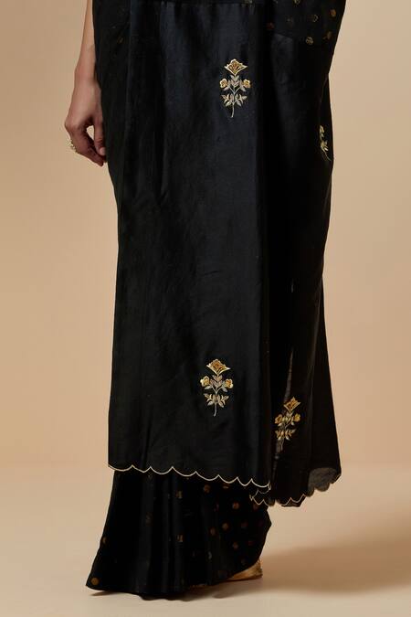 Anantaa By Roohi Black Cotton, Silk, Chanderi Metallic Polka Dot Pattern Saree With Blouse Online at Aza Fashions Anantaa By Roohi_Black Cotton, Silk, Chanderi Metallic Polka Dot Pattern Saree With Blouse_Online_at_Aza_Fashions