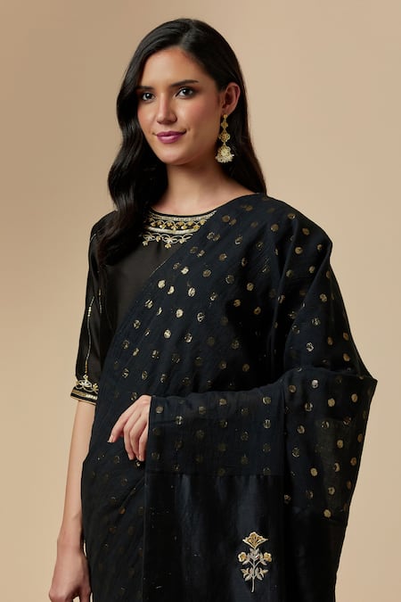 Buy Anantaa By Roohi Black Cotton, Silk, Chanderi Metallic Polka Dot Pattern Saree With Blouse Online at Aza Fashions Buy_Anantaa By Roohi_Black Cotton, Silk, Chanderi Metallic Polka Dot Pattern Saree With Blouse_Online_at_Aza_Fashions