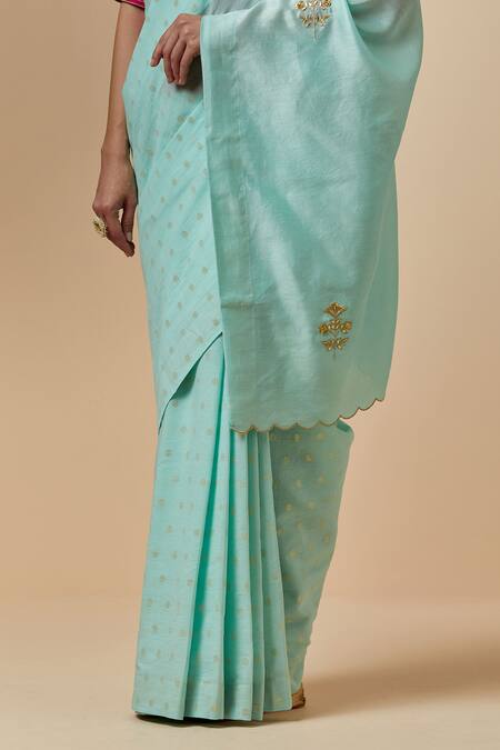 Anantaa By Roohi Green Silk, Chanderi, Cotton Polka Dot Pattern Saree With Contrast Blouse Online at Aza Fashions Anantaa By Roohi_Green Silk, Chanderi, Cotton Polka Dot Pattern Saree With Contrast Blouse_Online_at_Aza_Fashions