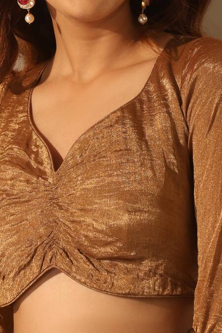 Weaver Story_Gold Tissue Sweetheart Neck Blouse _Online_at_Aza_Fashions