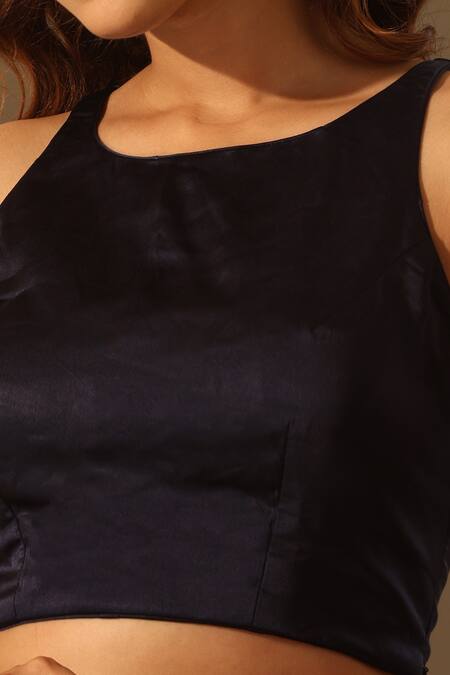 Weaver Story_Blue Satin, Silk Halter Neck Blouse _Online_at_Aza_Fashions