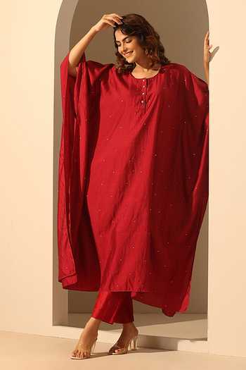 Weaver Story Sequins Embroidered Round Neck Kaftan 