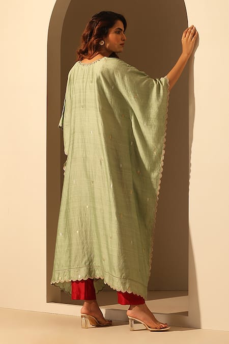 Weaver Story Sequins Embroidered V Neck Kaftan 