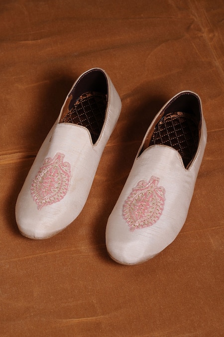 Nitika Gujral Pink Raw Silk Embroidered Loafers 
