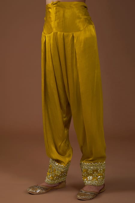 Buy_Preeti S Kapoor_Gold Silk, Organza Gota Patti, Sequins, Pearls, Embellished Kurta Salwar Set _Online_at_Aza_Fashions