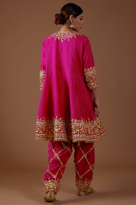 Shop Preeti S Kapoor Pink Silk, Organza Gota Patti, Sequins, Embellished Short Anarkali Salwar Set at Aza Fashions Shop_Preeti S Kapoor_Pink Silk, Organza Gota Patti, Sequins, Embellished Short Anarkali Salwar Set _at_Aza_Fashions