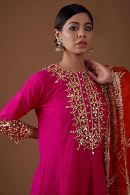 Preeti S Kapoor Pink Silk, Organza Gota Patti, Sequins, Embellished Short Anarkali Salwar Set Online at Aza Fashions Preeti S Kapoor_Pink Silk, Organza Gota Patti, Sequins, Embellished Short Anarkali Salwar Set _Online_at_Aza_Fashions