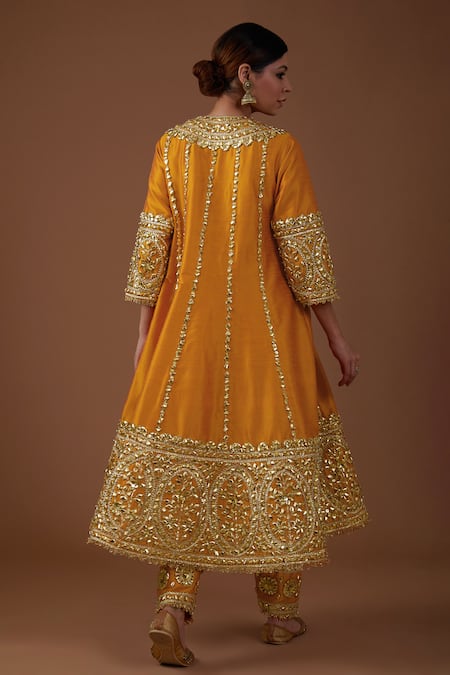Shop Preeti S Kapoor Gold Organza, Denim, Silk Gota Patti, Pearls, Sequins, Embellished Anarkali Set at Aza Fashions Shop_Preeti S Kapoor_Gold Organza, Denim, Silk Gota Patti, Pearls, Sequins, Embellished Anarkali Set _at_Aza_Fashions