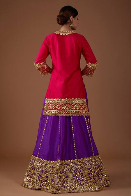 Preeti S Kapoor Hand Embroidered A-Line Kurta Lehenga Set 