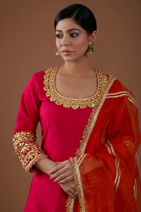 Buy Preeti S Kapoor Pink Silk, Organza Gota Patti, Hand Embroidered A-line Kurta Lehenga Set Online at Aza Fashions Buy_Preeti S Kapoor_Pink Silk, Organza Gota Patti, Hand Embroidered A-line Kurta Lehenga Set _Online_at_Aza_Fashions