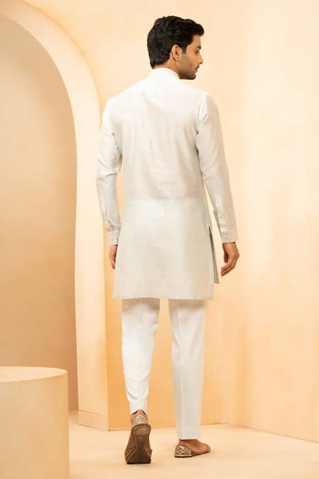 Shop Studio Bagechaa Grey Chanderi Embroidery Floral Placement Kurta With Pyjama Pant at Aza Fashions Shop_Studio Bagechaa_Grey Chanderi Embroidery Floral Placement Kurta With Pyjama Pant _at_Aza_Fashions