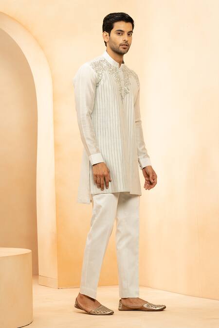 Buy Studio Bagechaa Grey Chanderi Embroidery Floral Placement Kurta With Pyjama Pant Online at Aza Fashions Buy_Studio Bagechaa_Grey Chanderi Embroidery Floral Placement Kurta With Pyjama Pant _Online_at_Aza_Fashions