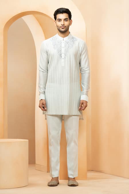 Studio Bagechaa Grey Chanderi Embroidery Placed Blossom Kurta With Pyjama Pant 