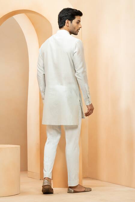 Shop Studio Bagechaa Grey Chanderi Embroidery Placed Blossom Kurta With Pyjama Pant at Aza Fashions Shop_Studio Bagechaa_Grey Chanderi Embroidery Placed Blossom Kurta With Pyjama Pant _at_Aza_Fashions