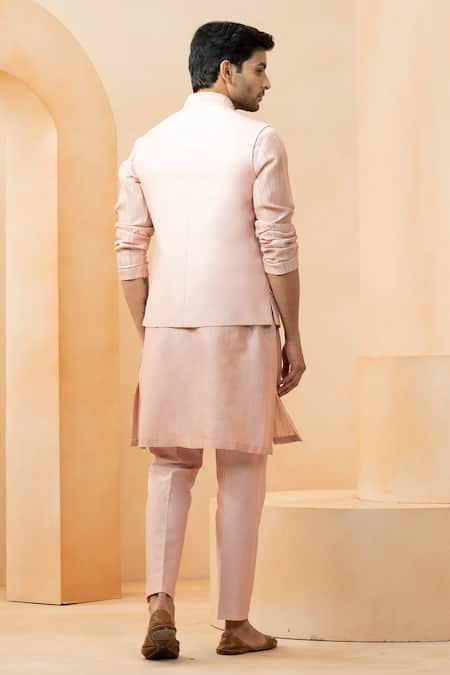 Shop Studio Bagechaa Pink Chanderi Embroidery Bundi Kurta Set at Aza Fashions Shop_Studio Bagechaa_Pink Chanderi Embroidery Bundi Kurta Set _at_Aza_Fashions