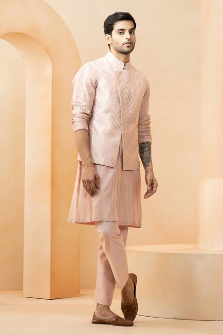 Buy Studio Bagechaa Pink Chanderi Embroidery Bundi Kurta Set Online at Aza Fashions Buy_Studio Bagechaa_Pink Chanderi Embroidery Bundi Kurta Set _Online_at_Aza_Fashions