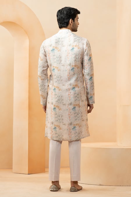 Shop Studio Bagechaa Ivory Chanderi, Silk Sequins, Embroidery Floral Print Bundi Kurta Set at Aza Fashions Shop_Studio Bagechaa_Ivory Chanderi, Silk Sequins, Embroidery Floral Print Bundi Kurta Set _at_Aza_Fashions
