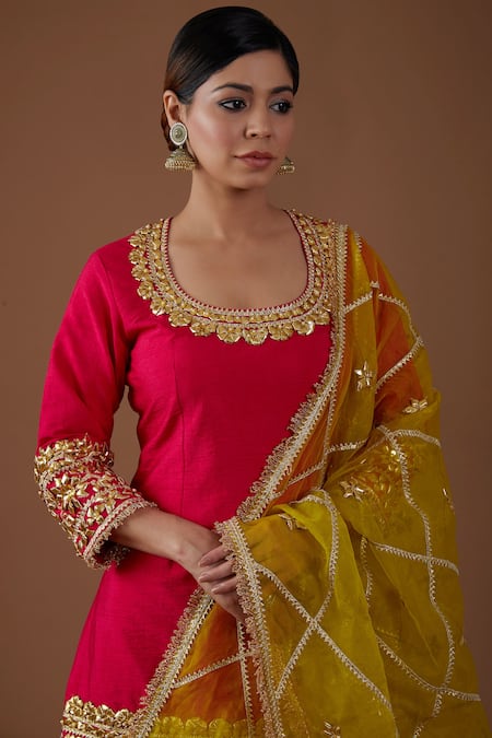 Preeti S Kapoor Pink Silk, Organza Gota Patti, Sequins, Embroidered A-line Kurta Lehenga Set Online at Aza Fashions Preeti S Kapoor_Pink Silk, Organza Gota Patti, Sequins, Embroidered A-line Kurta Lehenga Set _Online_at_Aza_Fashions