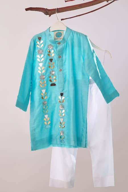 Turqidz by Shweta Aggarwal Blue Chanderi Hand Embroidered Sequin Mirror Kurta Set 