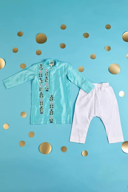 Turqidz By Shweta Aggarwal Chanderi Mirror Embroidered Kurta Set 