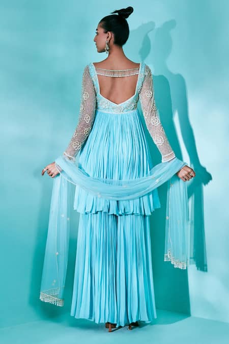Nayantaara Aquarose Embroidered Peplum Kurta Sharara Set 