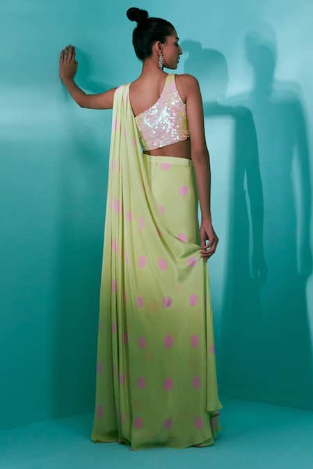 Nayantaara Wavelet Printed Pre-Draped Saree & Blouse Set 