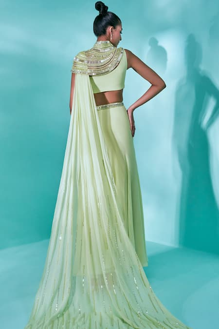 Nayantaara Imperial Pre-Draped Saree Embroidered Capelet Set 