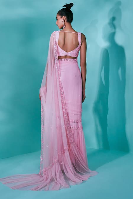 Nayantaara Floret Embroidered Pre-Draped Saree With Blouse 