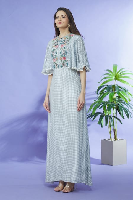 Buy_Shruti Sancheti_Grey Cotton Embroidery Round Neck Gown _Online_at_Aza_Fashions