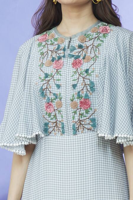 Shruti Sancheti_Grey Cotton Embroidery Round Neck Gown _at_Aza_Fashions