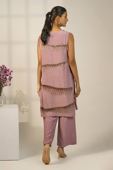 Shop Nayantara Couture Purple Viscose Crepe Embellished Bead Jacket Open Pant Set at Aza Fashions Shop_Nayantara Couture_Purple Viscose Crepe Embellished Bead Jacket Open Pant Set_at_Aza_Fashions