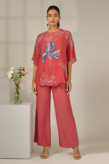 Nayantara Couture Pink Cape Viscose Georgette Embroidered Sequin Katie Patch Work And Pant Set