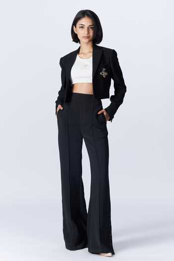 S&N By Shantnu Nikhil Black Crepe Embroidery Collared Placement Patch Crop Jacket at Aza Fashions S&N By Shantnu Nikhil_Black Crepe Embroidery Collared Placement Patch Crop Jacket_at_Aza_Fashions